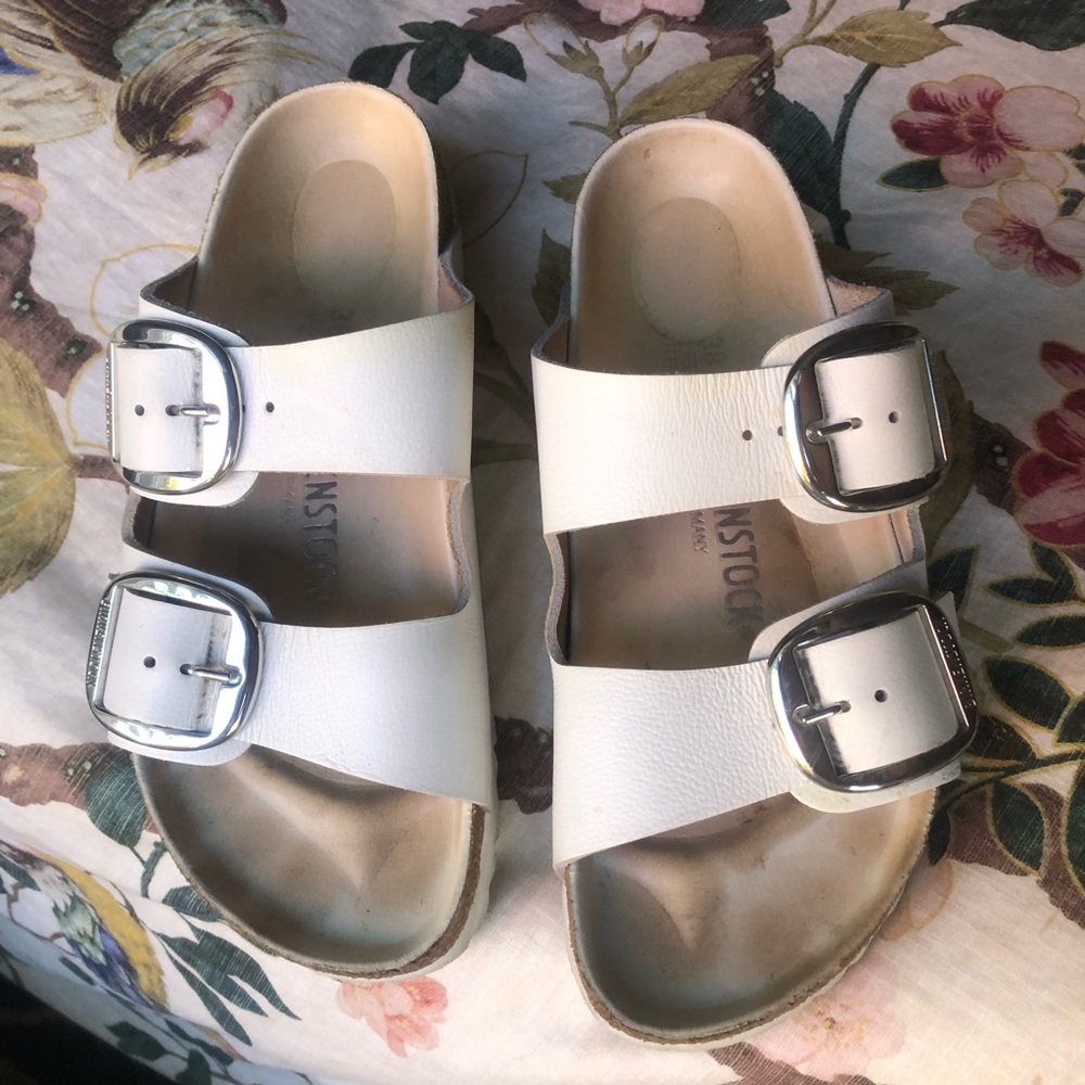 Birkenstock Big Buckle White Leather